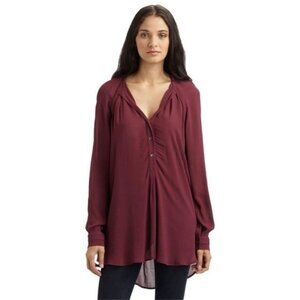 BCBGMaxAzria Shirt Tunic Size Small Jones Long Sleeve High Low Top Burgundy